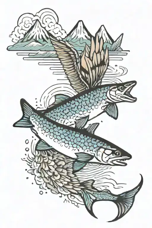 Apache trout with mountains and a creek running tattoo design idea