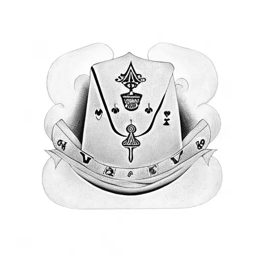 Ace of spade, queen of spades and 2 dice with at least one side showing 4 and one side showing 6 tattoo design idea