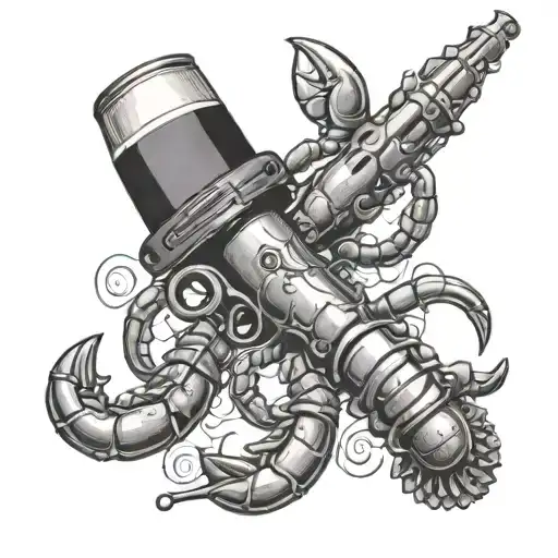 lobster champagne gun bullet tattoo design idea