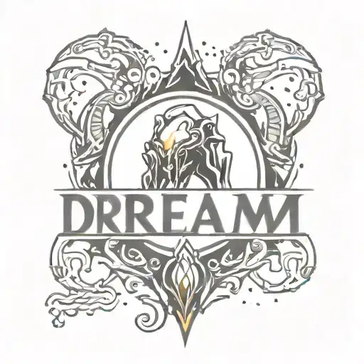 Warframe themed tattoo with text "Dream"  tattoo design idea