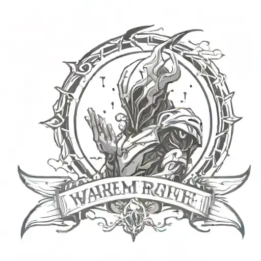 Warframe themed tattoo with text "Dream, Not of what you are but of what you want to be"  tattoo design idea