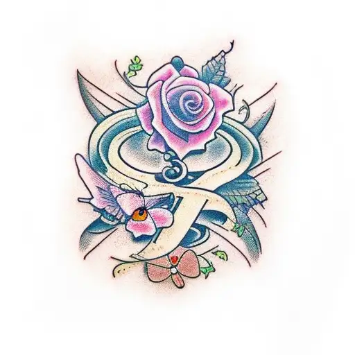 #3 with vines and butterflies tattoo design idea