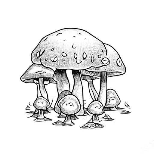 Mushrooms in a mystical forest tattoo design idea