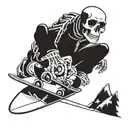 skeleton riding snowboard tattoo design idea