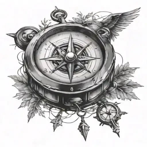 drone compass woods tattoo design idea