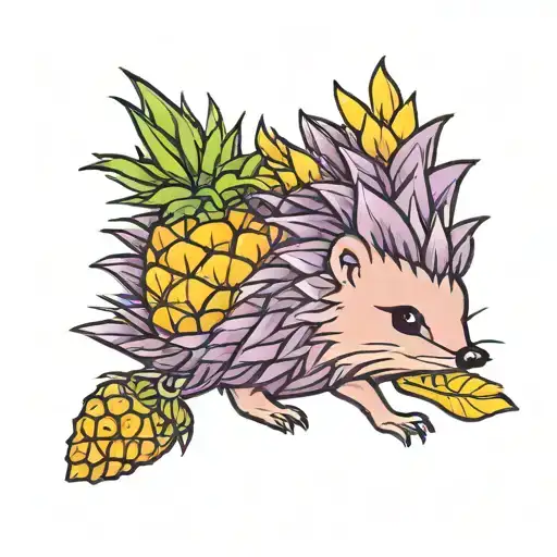 purple, hedgehog, pineapple tattoo design idea