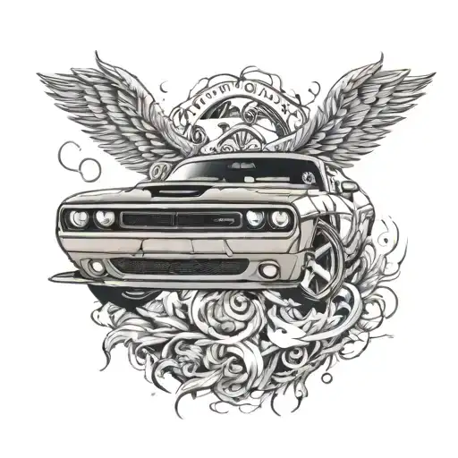 Dodge Challenger front view tattoo design idea