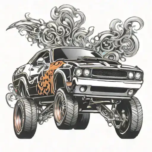Dodge Challenger burnout front view tattoo design idea