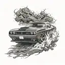 Dodge Challenger burnout front view tattoo design idea