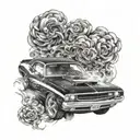 Dodge Challenger burnout front view tattoo design idea