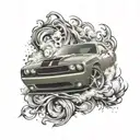 Dodge Challenger burnout front view tattoo design idea