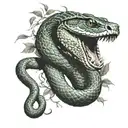 a 3 headed mamba snake wrapping around a tree branch with its tongue out hissing tattoo design idea