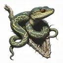 a 3 headed mamba snake wrapped around a tree branch with its tongue out hissing tattoo design idea