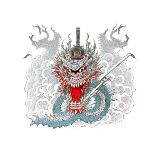 Undead samurai battling a Chinese dragon tattoo design idea