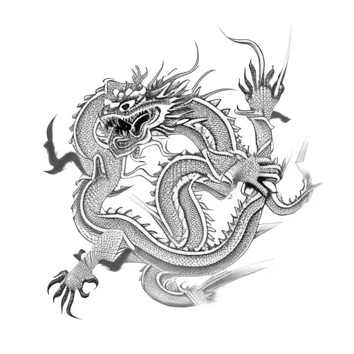 A Chinese dragon wrapped around an undead samurai's katana tattoo design idea