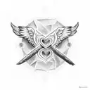 BEACH WITH ANGEL WINGS WITH HEART AND CROSS tattoo design idea