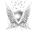 BEACH WITH ANGEL WINGS WITH HEART AND CROSS tattoo design idea