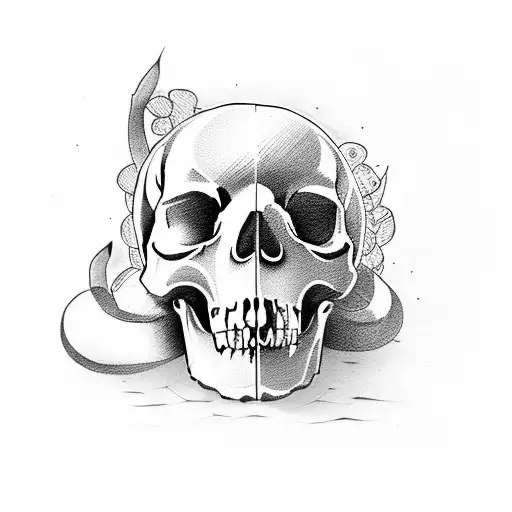 dog ontop of a skull tattoo design idea