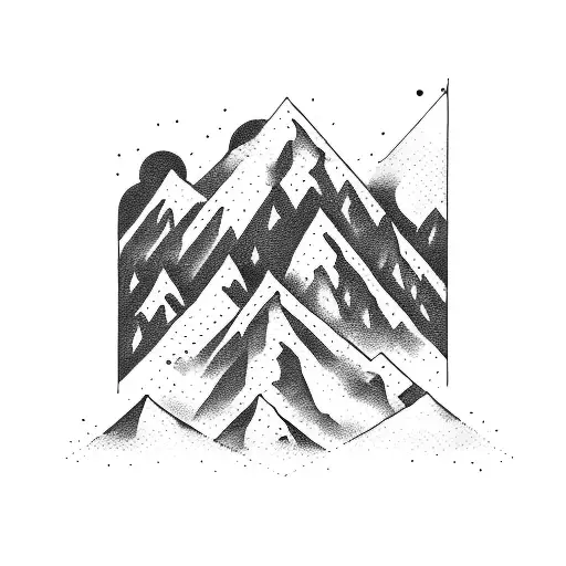 A mysterious mountain range with hidden boxing gloves and samurai swords tattoo design idea