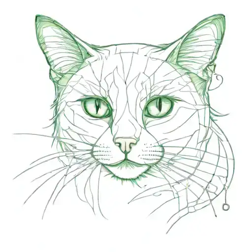 red cat with green eyes  tattoo design idea