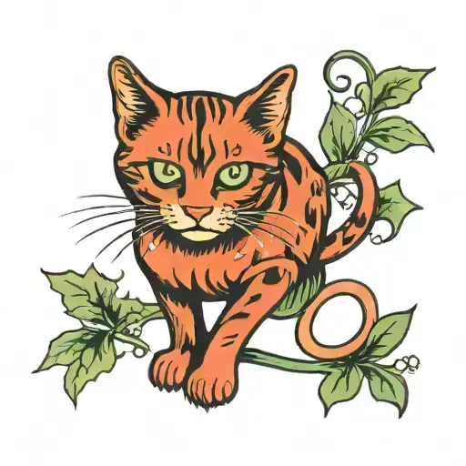 red cat with green eyes  tattoo design idea