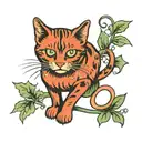 red cat with green eyes  tattoo design idea
