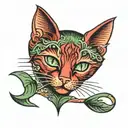 red cat with green eyes  tattoo design idea