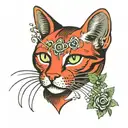 red cat with green eyes  tattoo design idea