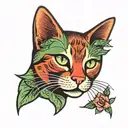 red cat with green eyes  tattoo design idea