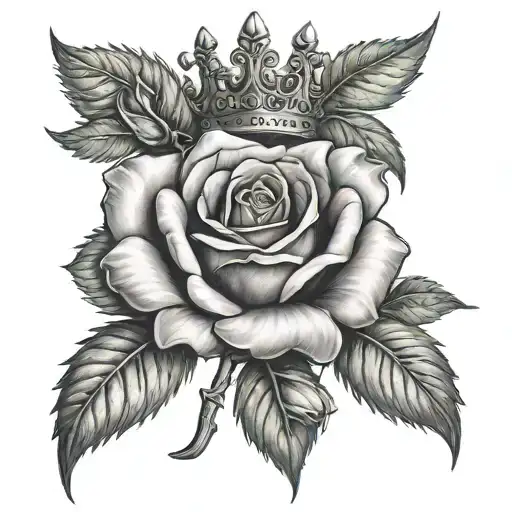 rose and crown tattoo design idea