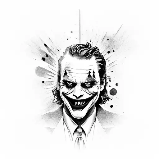"My life is nothing but a comedy" from the latest Joker movie. Tattoo idea. Black and white. Only face. With a phrase tattoo design idea