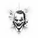 "My life is nothing but a comedy" from the latest Joker movie. Tattoo idea. Black and white. Only face. With a phrase tattoo design idea