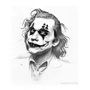 "My life is nothing but a comedy" from the latest Joker movie. Tattoo idea. Black and white. Only face. With a phrase tattoo design idea
