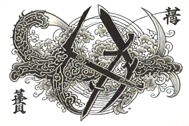 Only two katanas shaped like the letter V tattoo design idea