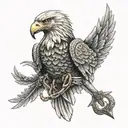 symetric eagle with dagger between its wings and snake tattoo design idea
