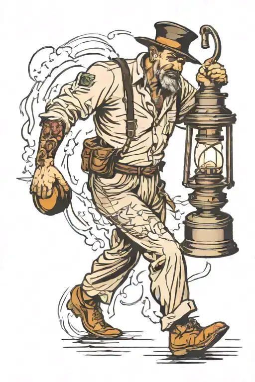 a walking man lighting the way with a lantern tattoo design idea