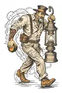 a walking man lighting the way with a lantern tattoo design idea