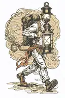 a walking man lighting the way with a lantern tattoo design idea