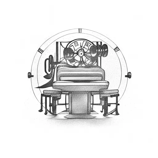 A tattoo design combining gym equipment and musical notes in a dynamic composition tattoo design idea