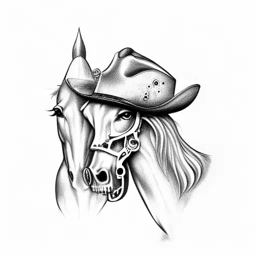 cowboy with a horse and a cowskull tattoo design idea