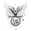 the words "This Too Shall Pass" but incorporate a dove and a raven that represent the good and bad in someones life tattoo design idea