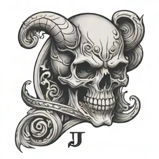skull with devil and initial J K tattoo design idea