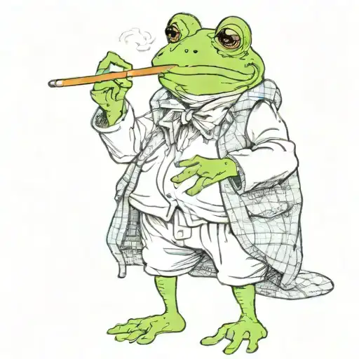 a frog smoking a cigarette on two legs and baggy clothes tattoo design idea