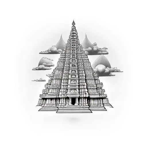 Temple Gopuram symmetrical tattoo design idea