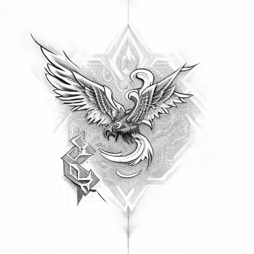 Phoenix with alphas sigma phi letters tattoo design idea