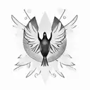 A black bird with its wings spread wide, surrounded by delicate xoxo lettering tattoo design idea