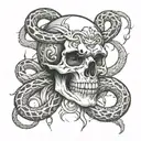 skull and snake wrapped tattoo design idea