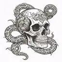 skull and snake wrapped tattoo design idea