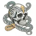 skull and snake wrapped tattoo design idea