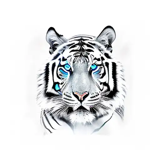 woman's eyes boxed in with fine line rectangle, black and blue paint strokes outside of rectangle, hidden tiger skulls tattoo design idea